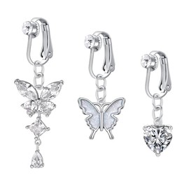 Crdifu Fake Belly Button Piercing Clips On No Piercing Fake Belly Button Ring Fake Piercing Silver Gold Pack of 3, Stainless Steel