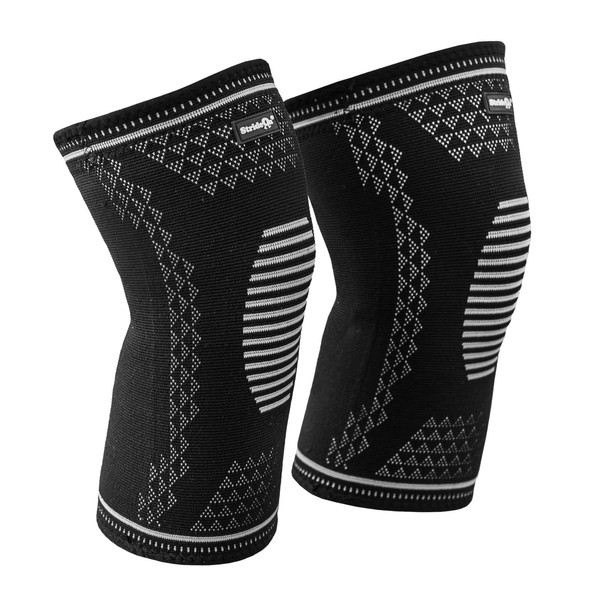 StrideOn Knee Brace Pack of 2 - Breathable Compression Bandage for Arthritis/Joint Pain/Injuries for Sports/Running/Gym (L)