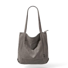 KALIDI Women's Tote Bag, Corduroy Shoulder Bag, Large Capacity, Shoulder Bag, Large, Lightweight, Long Handle, Mother's Bag, Unisex, Zipper Included, For Shopping, School, Work, With Pockets, gray