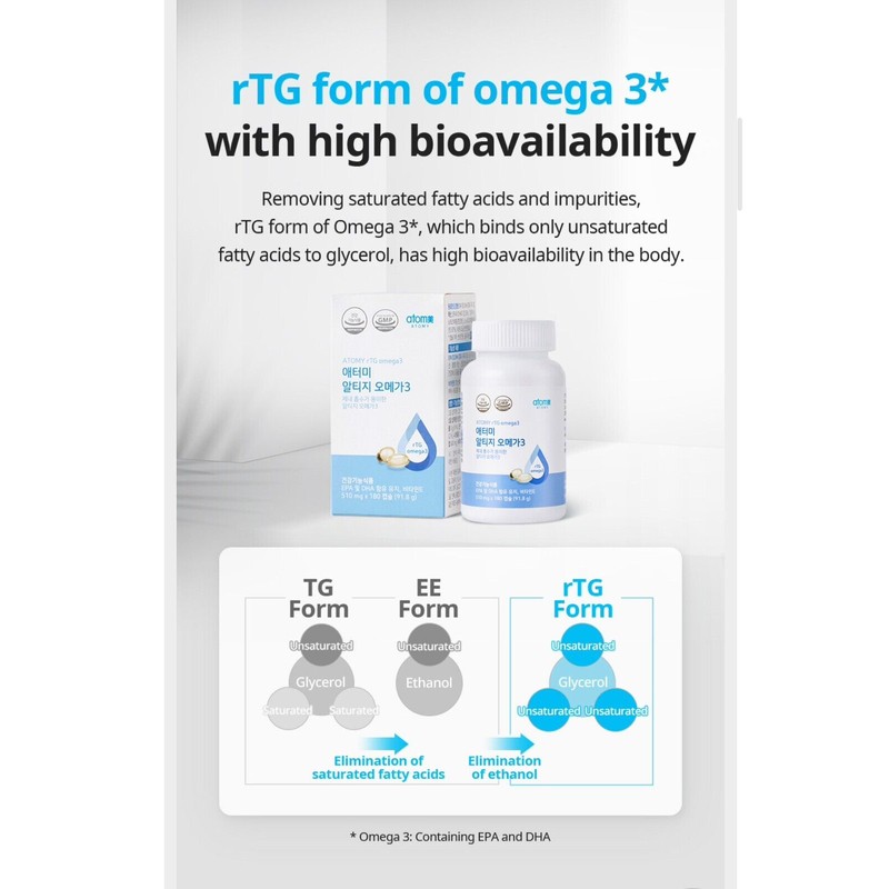 Atomy / rTG Omega 3 EPA+DHA 600mg daily 180 tablets