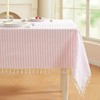 meioro Striped Tassel Table Cloth Square Kitchen Tablecloth, Pink, 90×90cm