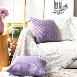 MUDILY Pack of 2 Throw Pillow Covers Striped Velvet Corduroy Couch Pillow Cushion Covers Pillowcases for Sofa Bedroom Car, Lavender 18 x 18 inch 45 x 45 cm