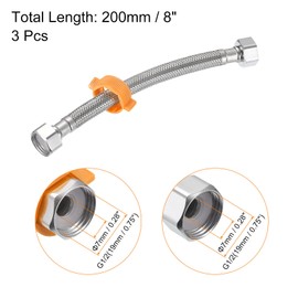 sourcing map Faucet Supply Line Connector, 3pcs G1/2 Female x G1/2 Female 8 Inch Long Braided 304 Stainless Steel Water Supply Hose, Silver Tone