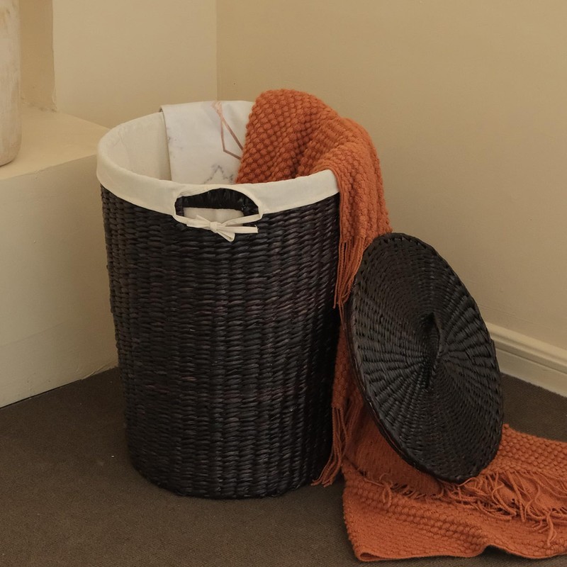 Furnnylane Hand-Woven Wicker Laundry Basket with Lid, 20 Gal (75