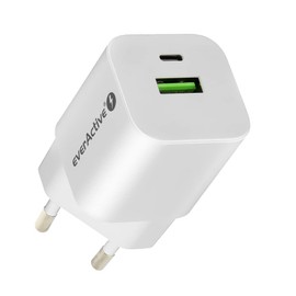 everActive GaN SC-390Q Mains Charger with USB QC3.0 and USB-C PD PPS Connection, Fast Charging, Total Power 30 W, Solid, One-Piece Casing, Model SC-390Q