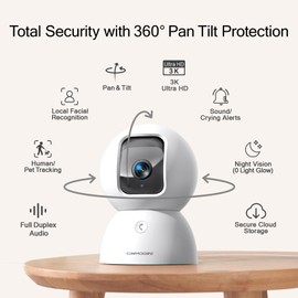 CINMOORE 5G Security Camera Indoor, 3K Pet/Dog Camera with Speaker/Phone App, PTZ WiFi Baby Monitor Cameras for Home Security, 0-Glow Night Vision 2-Way Talk, AI Tracking Facial Recognition Time Lapse
