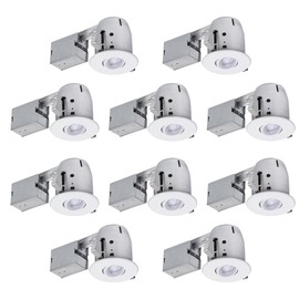 GLOBE Electric 90958 4" Rust Proof Indoor/Outdoor Ridged Baffle Round Trim Recessed Lighting Kit 4-Pack, White, Easy Install Push-N-Click Clips, 3.88" Hole Size, Porch Light, Bulb Not Included