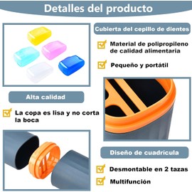 2 Estuche para Cepillo para Polvo de Dientes de Viaje,Soporte para Cepillo para Polvo de Dientes con 5 Fundas para Cepillos de Dientes,Estuche de Viaje Portátil para Viajes,Negocios (Azul+Rosa)