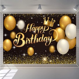 Happy Birthday Party Decorations for Men/Women, 30th 40th 50th 60th Birthday Fabric Sign Poster Birthday Party Background Banner Birthday Decoration Black and Gold, 150cm x 90cm