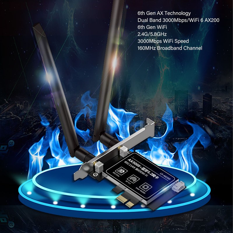 WiFi 6 PCIe Card AX3000Mbps 2.4GHz 5GHz Dual Antenna BT5.2