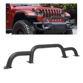 KUAFU Front Bumper Brush Guard Bull Bar Compatible with 2018-2024 Jeep Wrangler JL 2020-2024 Gladiator JT Triple Hoop Winch & Grille Grill Guard Bumper Bar Protector 82216474AA Steel Replacement Only