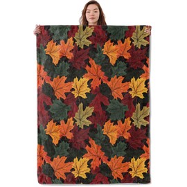 UNDAHIS Maple Leaf Theme Blanket, Soft Warm Cozy Throw Blanket Gifts for Adults Kids Women, Lightweight Fuzzy Comfy Flannel Blankets for Couch, Travel, Car, House Decor 60×50 Inch