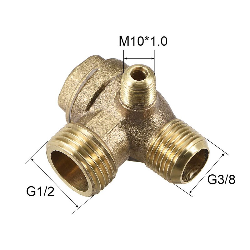 uxcell Air Compressor Check Valve, 3/8Gx1/2GxM10 Male Thread, 3 Way