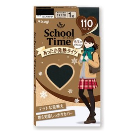 Atsugi FP7011 School Tights, 110 Denier, Warm, Heat Generating, Matte Look, 1 Pair Set, For Girls, Black, M–L