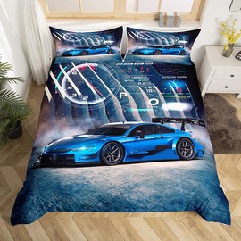 Kids Race Car Comforter Cover Set 2 Pcs Sports Car Duvet Cover Extreme Sport Theme Bedding Set Modern Home Room Decorative 2 Piece Bedding Set With 1 Pillow Sham Single Size