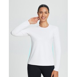 baleaf Women's Thermal Tops Fleece Lined Long Sleeve Crewneck Workout Shirts Cold Weather Running Gear Winter Base Layer White XS