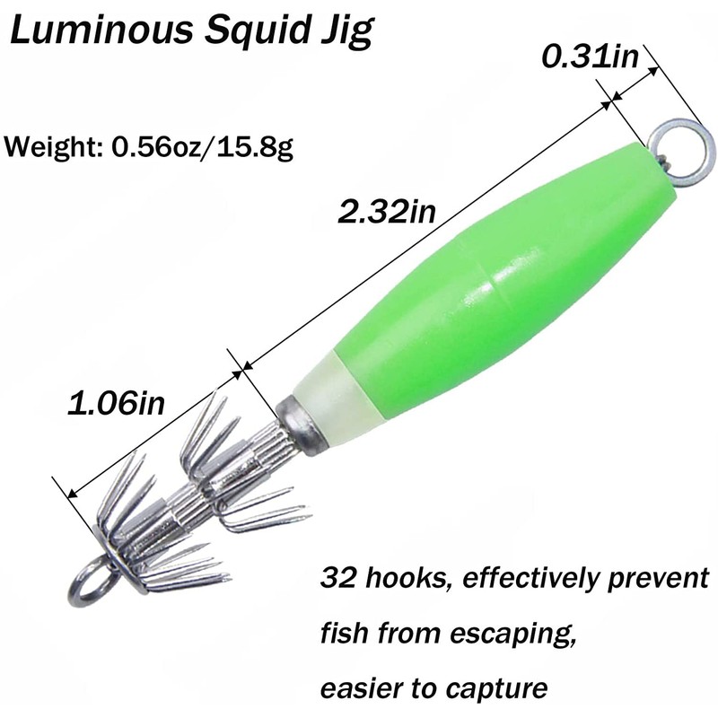 Luminous Squid Jig Hooks Fluorescent Fishing Lure Baits Luminous Cuttlefish