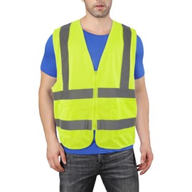 T-Sheng High Visibility Reflective Safety Vest for Men and Women,Construction Work Vest with Pocket,Fluorescent Yellow Large