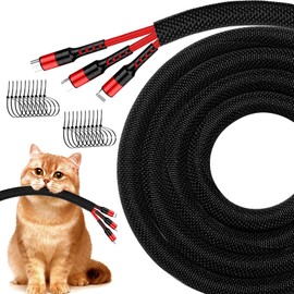 Cord Protectors from Pets No Chew, 25ft-1/4inch Dog Cat Proof Wire Covers for Rabbits Cable Sleeve Management, Split Braided Sleeve Wire Loom Tubing,Automotive Wire Protector Wrap, Black