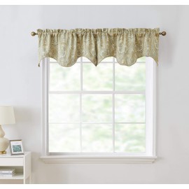 HLC.ME Paris Paisley Thermal Insulated Blackout Decorative Rod Pocket Short Scalloped Curtain Valance for Kitchen, Bathroom, Basement and Small Windows (50 W x 20 L Inch, Neutral)