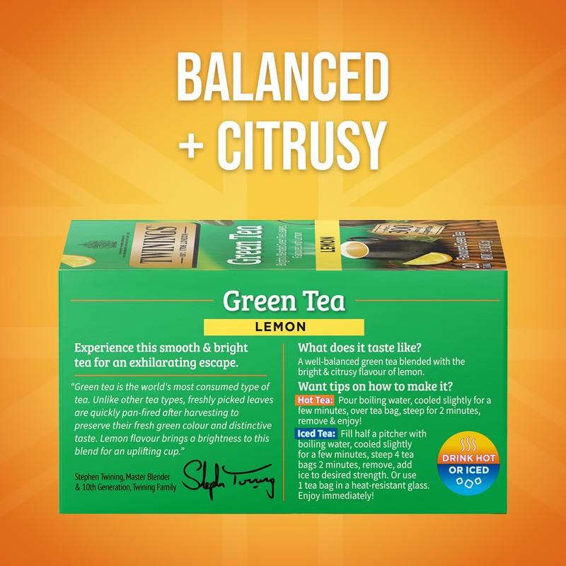 Twinings Green Tea with Lemon Individually Wrapped Bags, 20 Count
