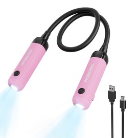 WORKPRO Rechargeable Neck Light for Hands-Free Lighting, 3 Brightness Levels 300 Lumens Neck Light, Bendable Silicone Arm, Great for Mechanics, Reading, Camping, DIY Projects, Crafting, Pink Ribbon