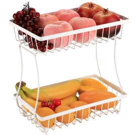 IBWell Large 2 Tier Fruit Basket for Bread, Snack, Fruit, Vegetable White Kitchen Counter Organizer and Storage Bread Holder