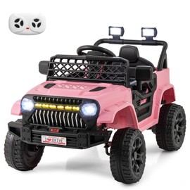 Costzon Kids Ride On Truck, 12V Battery Powered Electric Vehicles w/Remote Control, Spring Suspensions, 3 Speeds, Music, Lights, Wireless Connection, Ride on Car for Boys & Girls 3+ (Pink)