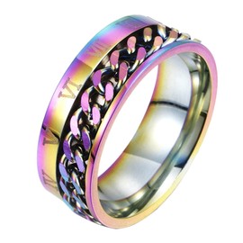 LIFKOME Stylish Roman Numeral Ring in Titanium Steel Unisex Chain Ring for Men