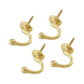 SISI UK Brass Curtain Tieback Hooks (Pack of 4) - U Shaped Ball End Hooks for Curtains, Clothes, Hanger