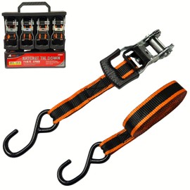 ATE Pro. Tools - Ratchet Straps Heavy Duty 4 PK - 1" inch x 15' Feet - Ultimate Tie Down Straps w/Coated S Hooks - Cargo Straps for Trucks, Trailers, Moving, Furniture, Motorcycle, ATV, UTV, RV