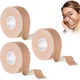3 Rollos Cinta Facial Antiarrugas Autoadhesiva Estiramiento Lifting Reafirmante Cuello Mentón Mejilla Línea en V para Reducir Arrugas y Tensar la Piel Antienvejecimiento