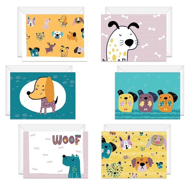 Adorable Dog Lover Note Cards / 4 7/8" x 3 1/2" Illustrated Puppy Cards / 24 Canine Themed Everyday Greeting Cards/Made In The USA
