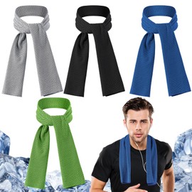 Lnngub Pack of 4 Cooling Towel, 100 x 30 cm, Large Cooling Towel, Colourful Cooling Sports Towel, Made of Polyester, Quick-Drying Towel for Yoga, Running, Golf, Camping (Green/Blue/Dark Grey/Light