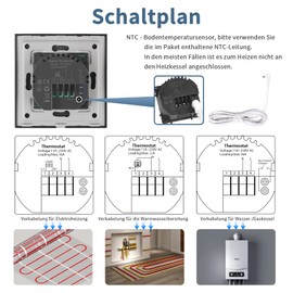 CNBINGO Zigbee Smart Thermostat Unterputz mit Fühler, Digitaler Raumthermostat für Wasser Fußbodenheizungen und Boiler, kompatibel mit Alexa und Google Assistant, Sprachsteuerung, Schwarz