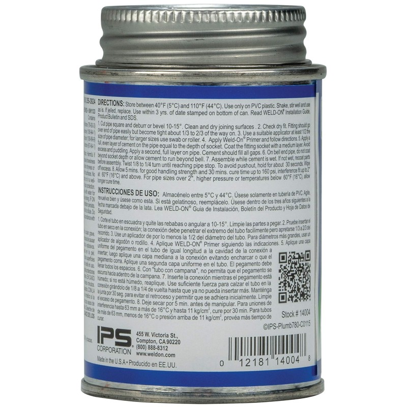 Weld-On 14004 780 PVC Regular-Bodied High Strength Plumbing Solvent Cement