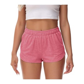 GUOLEZEEV - Pantalones cortos deportivos para mujer, cintura elástica, color liso, casual, cómodos, con bolsillos, Rosado, M