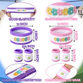 Chicingyou 6 Pcs Sport Sweatband Set for Men Women Including 4 Wristbands and 2 Headband Cotton Sweat Bands Headband Set for Sports Golf Yoga Tennis Running Gift(Pink, Purple,Cute Style)