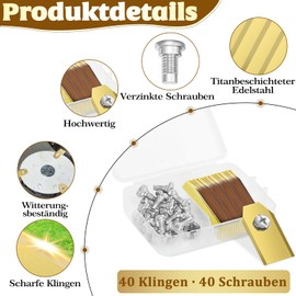 Pack of 40 Robotic Lawnmower Blades Made of Stainless Steel with Titanium Coating, Universal Replacement Blades for Husqvarna, Yard Force and Gardena, Lawnmower Accessory Blades with Screws, Sharp