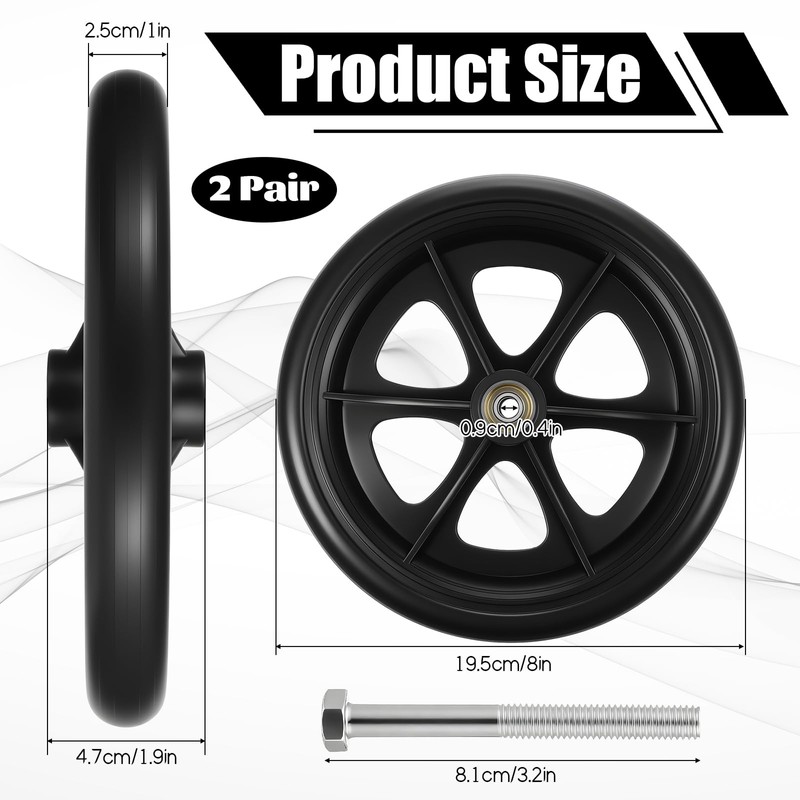 LIQWEI 4 Pack 8 Inch Walker Wheels Replacement, Solid Wheelchair