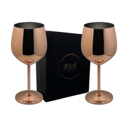 K&K Home Rose Gold Stainless Steel Unbreakable Wine Glasses - 18 oz - Set of 2 Colored, Stemmed Metal Wine Glasses Perfect for Outdoors, Weddings, and Parties