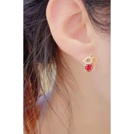 Gold Mouse Stud Earrings with Red Crystal, Cute Animal Jewellery, Dainty