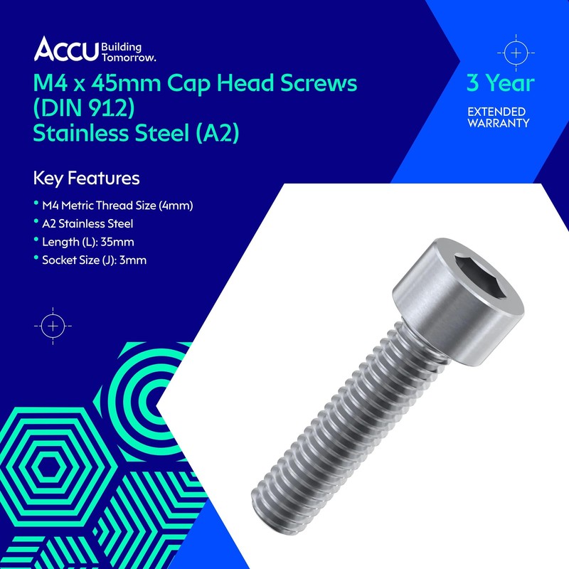 Accu - M4 x 45mm Cap Head Screws (DIN 912)