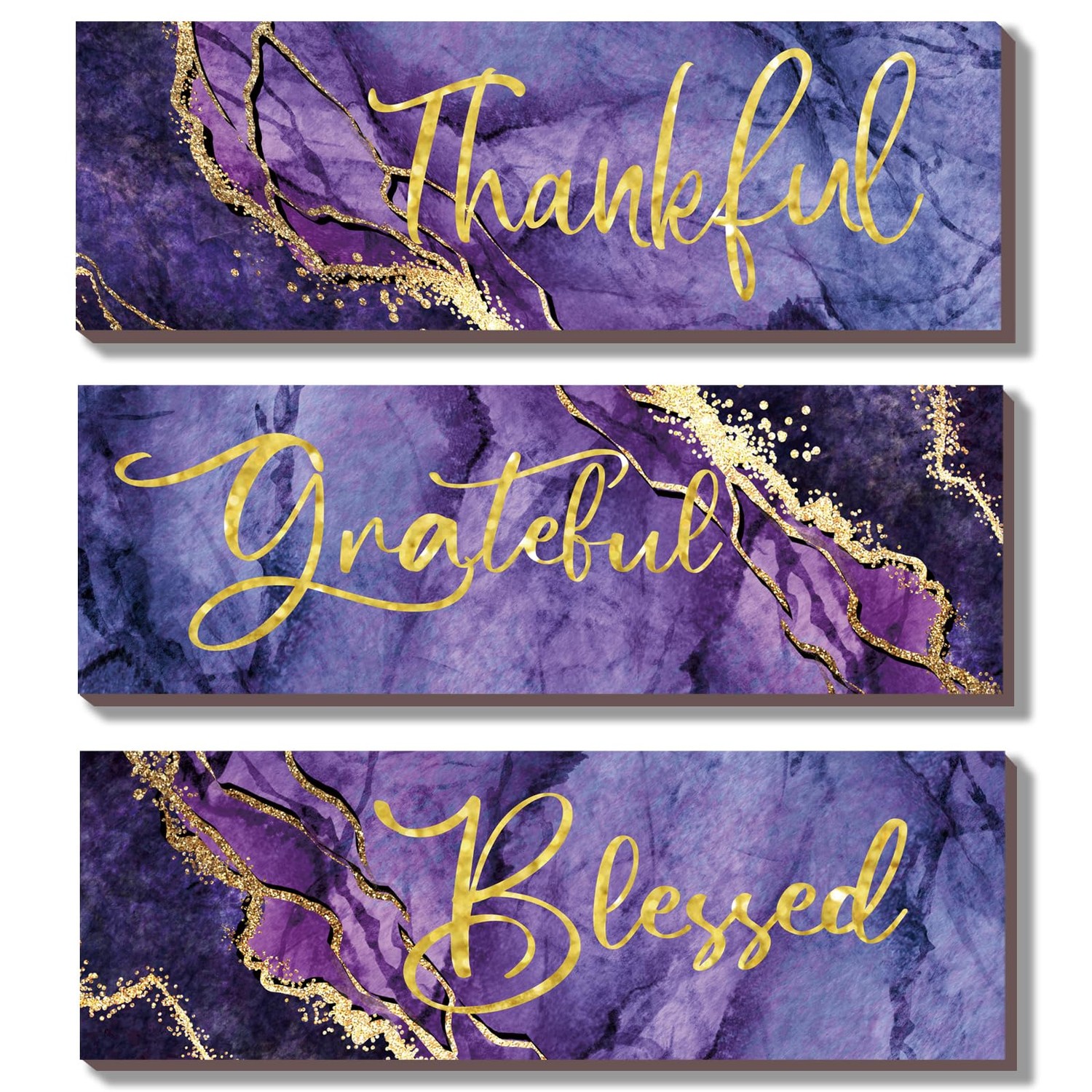 ONIZHITY 3Pcs Purple and Gold Bathroom Decor Purple Gold Wall Decor