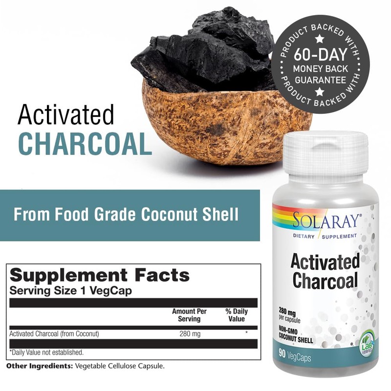 SOLARAY Activated Charcoal 280mg | Coconut Source | Healthy Inner