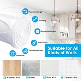 MEXAU White Tension Curtain Rod 16-28 inch Spring Tension Rod Curtain Rod Adjustable Spring Rod Extendable Tension Rod for Kitchen, Bathroom, Window, Closet.