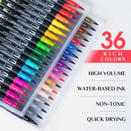 Dual Tip Brush Pens: Felt Tip Pen Set 36 Colors Colouring Pens Art Markers for Kids and Adults Colouring, Fineliner Tip Brush Marker for Drawing Sketching Design Calligraphy Painting Lettering Journal