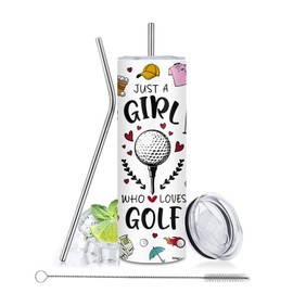 Golf Gift For Women, Golfer Themed 20 oz Tumblers - Just A Girl Who Loves Golf Design Cups, Tumbler With Lid and Straw, Stainless Steel Mugs Funny Gifts For Golfers