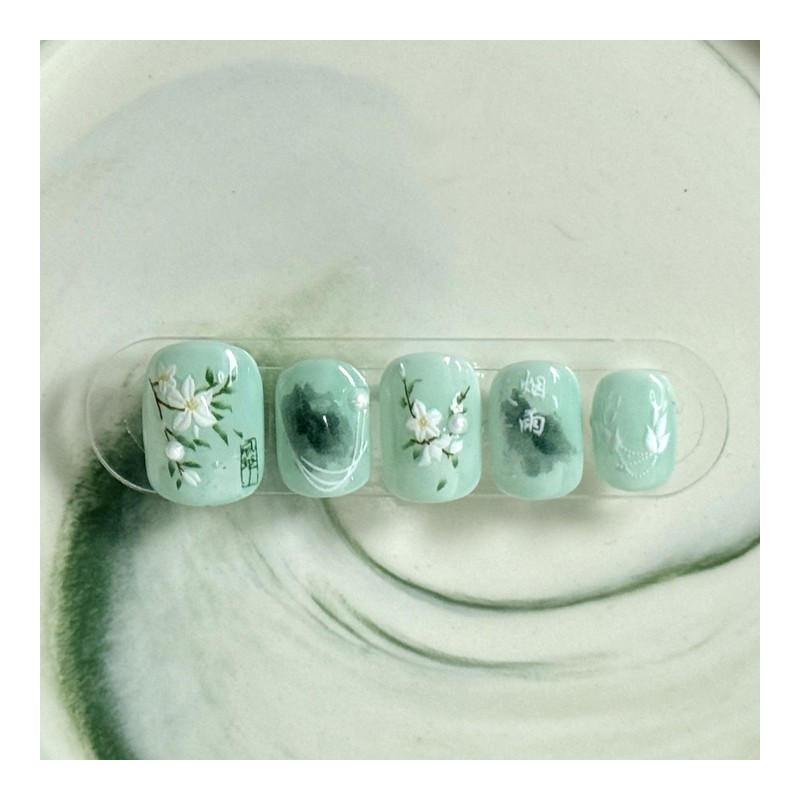 07:20AM, Yeonwoo (烟雨) |Oriental white plum nail - square /