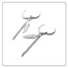 Fusamk Punk Rock Stainless Steel Long Chain Earrings Feather Huggie